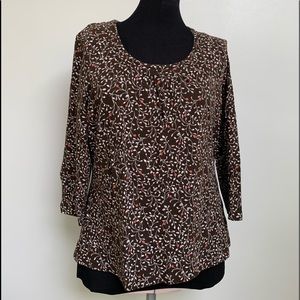 Croft & Barrow Stretch Brown White Floral Shirt-Gathered Front-Cotton Spandex-S